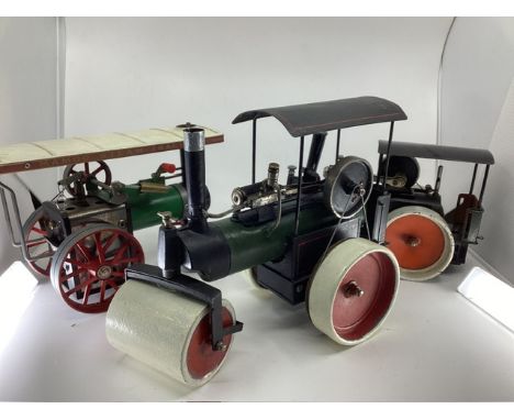 Mamod steam tractor engine model and 2 further steamroller models in metal and possibly scratchbuilt., together with a Mamod 