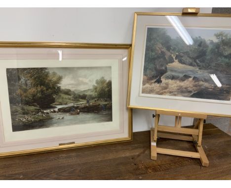Otter hunting print by Douglas Adams and a limited edition print 187/500 by William Garfit.W:64cm x D:cm x H:38cmW:54cm x D:c