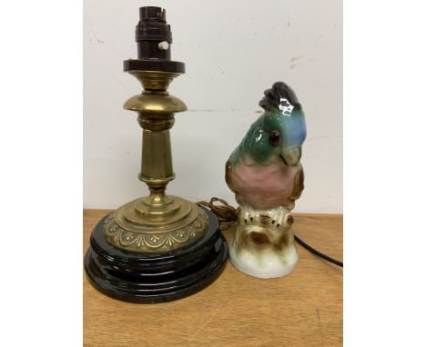 An Aerozon porcelain lamp and a brass lamp.W:10cm x D:14cm x H:22cm