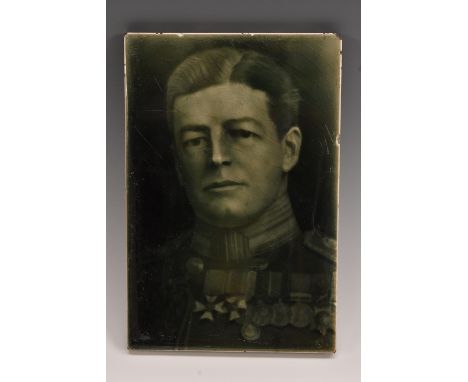 A large J H Barrett &amp; Co rectangular tile, printed with a photographic portrait of Admiral of the Fleet David Richard Bea