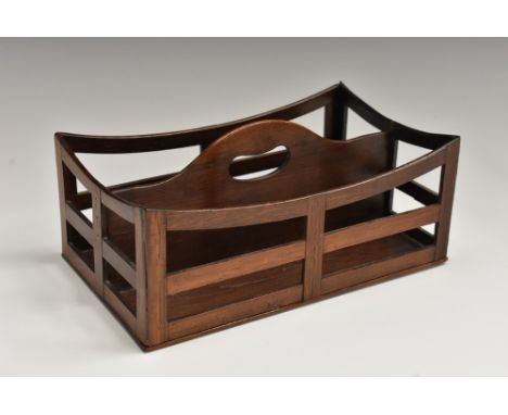 A George IV rosewood rectangular birdcage letter trug, pierced carrying handle, bowed gallery, 19cm wide, c.1825 Condition Re