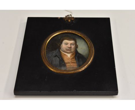 English School (late 18th/early 19th century), a portrait miniature, of a portly gentleman, bust length, wearing a wig, blue 
