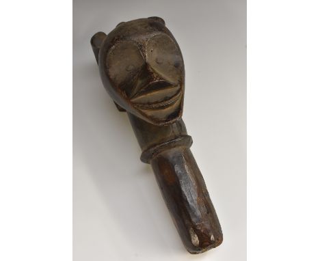 Tribal Art - an African puppet head, probably Bamana, Burkina Faso, concave features, 28cm long