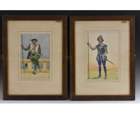 R. Shepard (English, early 20th century)A set of four costume studies, Archer (L/Cpl Gilbery); Norwich City Trumpeter (Cpl Ke