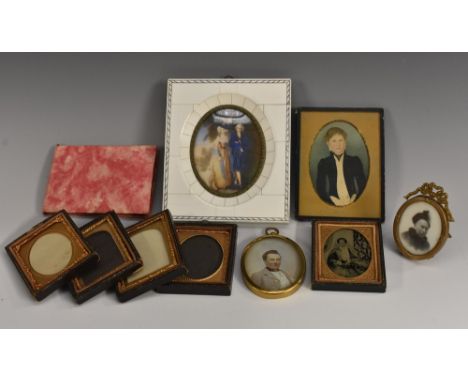 English Naive School (second-quarter, 19th century), a portrait miniature of a young gentleman, half-length, wearing an uptur