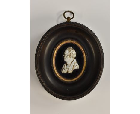 A 19th century oval cameo portrait plaque, 5cm x 4cm, inscribed to verso Richard Fallier, President RSA