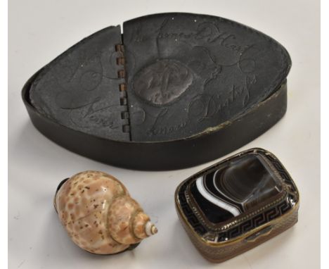 A George III Maritime navette-shaped pewter snuff box, May the honest Heart / Never know Distrefs (sic), May trade & Commerce