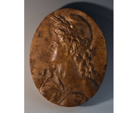 A large 19th century French wax seal, in relief with portrait profile bust of Marianne, symbol of The Republic, 21cm x 17cm