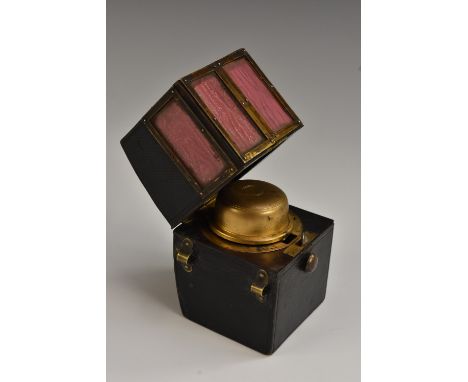 A 19th century novelty morrocco leather inkwell, as a sedan chair, hinged cover, 10cm high, c.1870