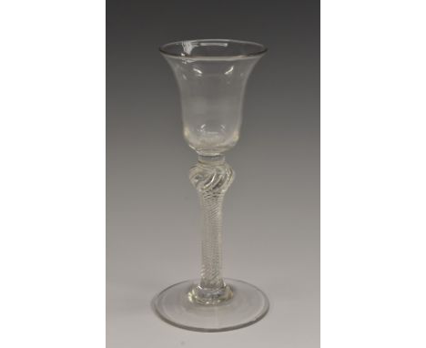 A George III air twist drinking glass, bell shaped bowl, knopped stem, domed circular foot, 15.5cm high, c.1760 Condition Rep