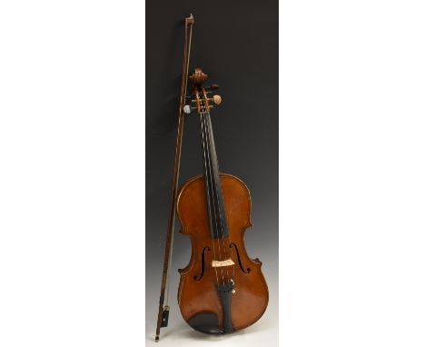 A 19th century Continental violin, The Barnes &amp; Mullins Maggini Model #50, labelled, 37.5cm two-piece back excluding butt