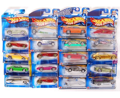 A collection of 20x assorted Hot Wheels carded diecast model cars by Mattel. Various series. All appear mint and factory seal
