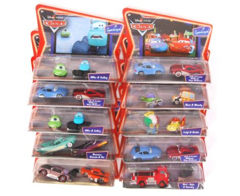A collection of 10x Mattel made Disney Pixar ' Cars ' double model car / diecast sets. All appear mint, unused and 'as new'. 