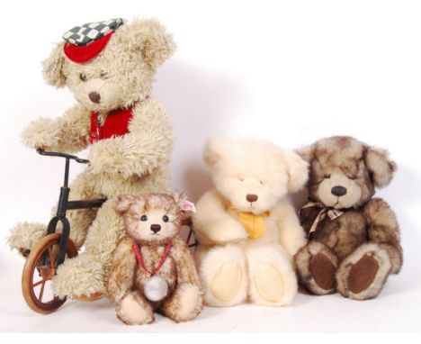 A collection of 4x teddy bears, all contemporary, to include: Steiff ' Fraser ' (with medallion), a Russ ' Cappuccino ', a Ru