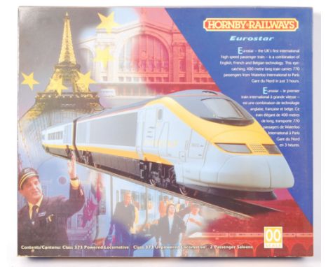 A Hornby 00 gauge railway trainset boxed set No. R 665 ' Eurostar '. Comprising locomotive, dummy and two passenger carriages