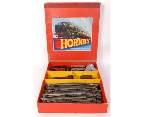 An original vintage Hornby 0 gauge clockwork tinplate railway trainset set ' No. 55 Goods Set '. Appears complete (with extra
