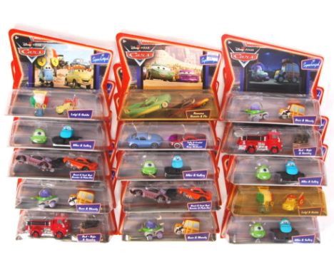 A collection of 15x Mattel made Disney Pixar ' Cars ' double model car / diecast sets. All appear mint, unused and 'as new'. 