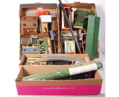A large collection (x4 boxes) of assorted 00 gauge railway trainset trackside accessories and related items. To include; roll