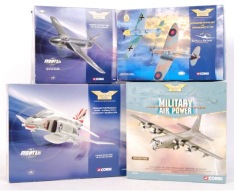 A collection of 4x Corgi Aviation Archive series diecast model scale aeroplanes. From various series - Jet Fighter Power, Bat