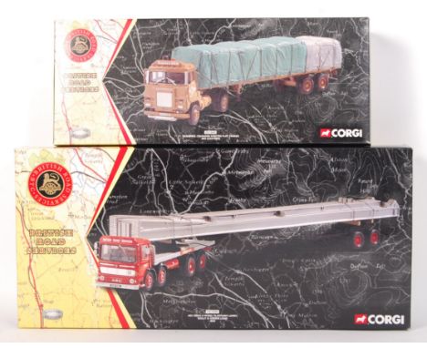 Two Corgi ' British Road Services ' BTC precision 1:50 scale diecast model sets. CC12603 Scammell Crusader Sheeted Flat Trail