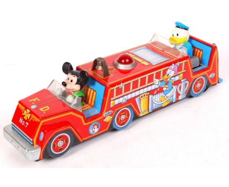 A vintage ' Modern Toys ' ( Japan ) made ' Mickey Mouse and Donald Duck Fire Engine ' truck - large tinplate battery operated