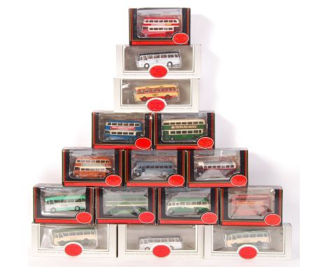 A large collection of 15x assorted EFE Exclusive First Edition 1:76 scale boxed diecast model buses. All models appear mint, 