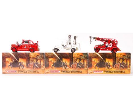 A collection of 3 x Matchbox Models Of Yesteryear Fire Engine Series scale diecast model vehicles to include; YYM37633 1920 M