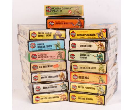 A large collection of 16x vintage Airfix 1:32 scale plastic model military figures. All within the original boxes (contents u