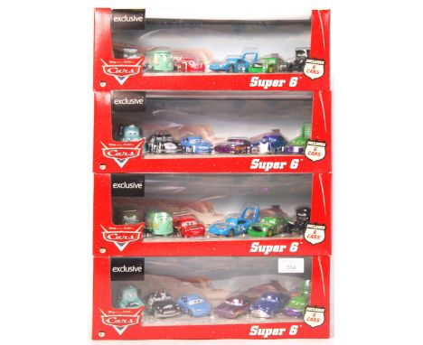 A collection of 4x rare Mattel made Disney Pixar ' Cars ' diecast / model ' Super 6 ' car sets. Two variations. All appear mi