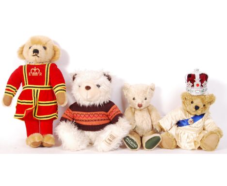 A collection of 4x assorted teddy bears - comprising: a Merrythought Beefeater teddy bear (missing hat), a Giorgio 2006 Colle