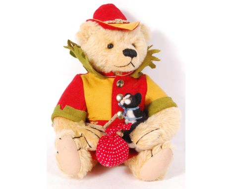 A charming Whittle-le-Woods made teddy bear ' Dick Whittington And His Cat '. Golden yellow and green felt tunic, and matchin