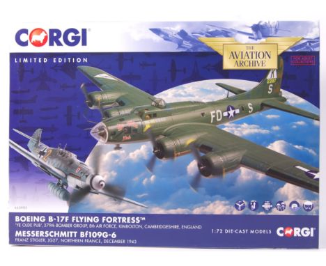 A Corgi Aviation Archive precision diecast model No. AA39915 ' Boeing B-17F Flying Fortress &amp; Messerschmitt BF109G-6 '. 1