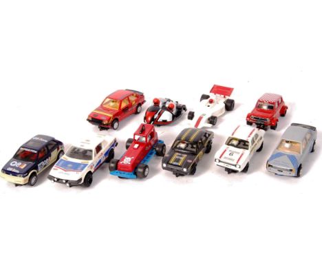 A collection of 10x assorted vintage unboxed Scalextric slot racing cars - to include; Ford Escort, Escort RS 1600, TR7, Stic