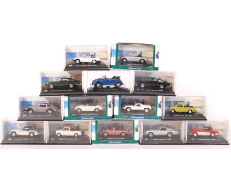 A collection of 13x assorted Cararama Hongwell 1:76 scale boxed diecast model cars. To include; Aston Martin DB5, Mini Pick U