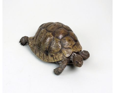 After Franz Bergman, Austrian (1861-1936), a cold painted bronze of a study of a tortoise naturalistically detailed signed 'B