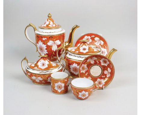 A Spode porcelain part tea and coffee service, 1806-1808 period, some pieces marked with pattern number 1093, new oval shape,