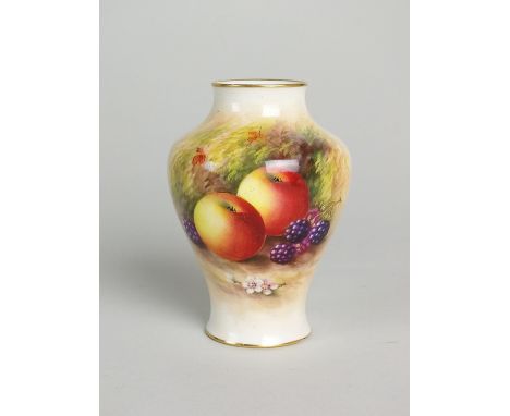 A Royal Worcester porcelain fruit painted baluster vase, date code for 1934, shape '2491' painted with apples and blackberrie