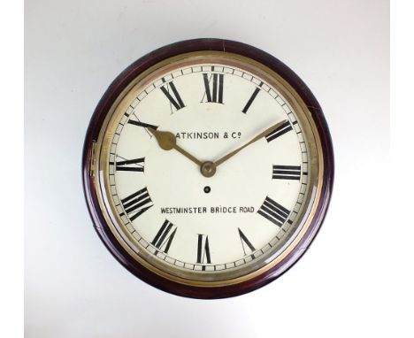 An English dial clock, late 19th /early 20th century with 12.5 inch white enamel dial marked Atkinson and Co, Westminster Bri