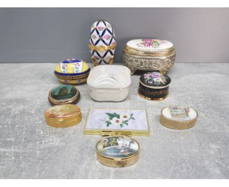 Collection of 10 miscellaneous trinket boxes includes faberge style egg