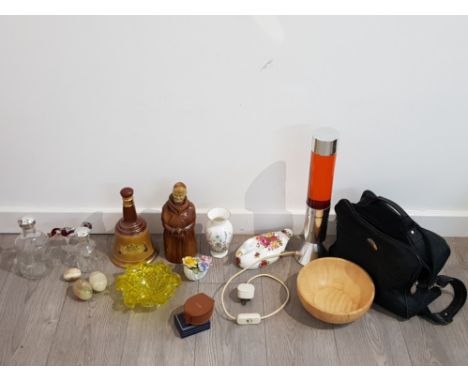 Collection of mixed items includes glass ashtray, bells old scotch whisky and a lava lamp, also to include a selection of cuf