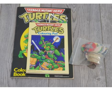 2 vintage teenage mutant turtles coulouring books with pog items