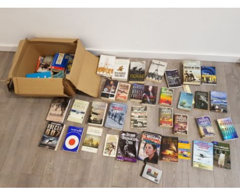 Large box of books mainly war includes eight army,the battle of spain and battlefield by richard holmes etc