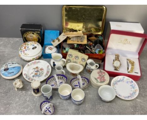 Mixed lot of vintage buttons, tea China inc Wedgwood and Aynsley plus wristwatches
