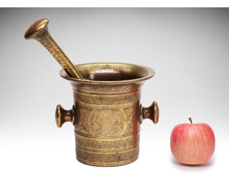 MORTAR WITH PESTLE/MORSER | CENTRAL EUROPE | 19TH CENTURY | 19th century | 15 x 16 cm (height x diameter) | Brass | Provenanc