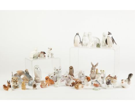 COLLECTION OF MINIATURE CERAMIC MODELS OF ANIMALS, including: ROYAL COPENHAGEN FISH, PENGUIN, SQUIRREL, OWL, THREE NAO MODELS