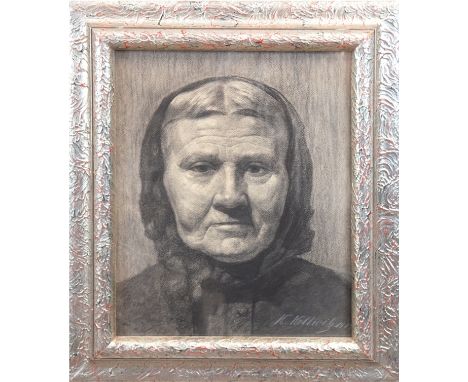 Maler des 19./20. Jh. "Ostpreussische Bäuerin", Zeichnung, bezeichnet und datiert u.r. "K. Kollwitz 1911", 35,5x29 cm, hinter