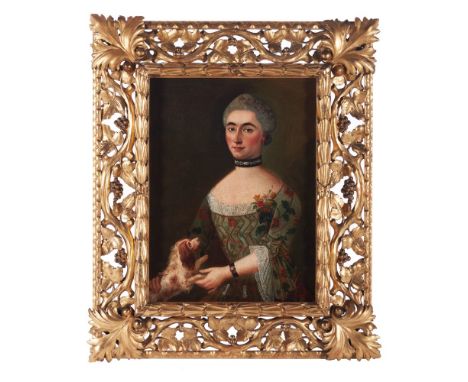 French School, 18th centuryPortrait of a lady with dogOil on canvas80x60 cm