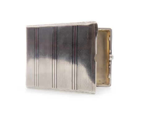 EARLY 20TH CENTURY CONTINENTAL SILVER CIGARETTE CASE, bearing import marks, probably French, of Art Deco design, engine turne