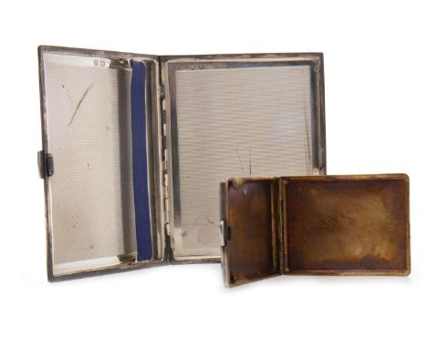 GEORGE V SILVER ENGINE TURNED CIGARETTE CASE, maker William Neale & Son Ltd, Birmingham 1928, 10.5cm long; along with a silve