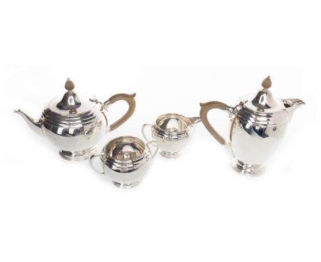 EDWARD VII SILVER FOUR PIECE TEA AND COFFEE SERVICE OF ART DECO DESIGN, maker James Carr, Sheffield 1937, comprising coffee p